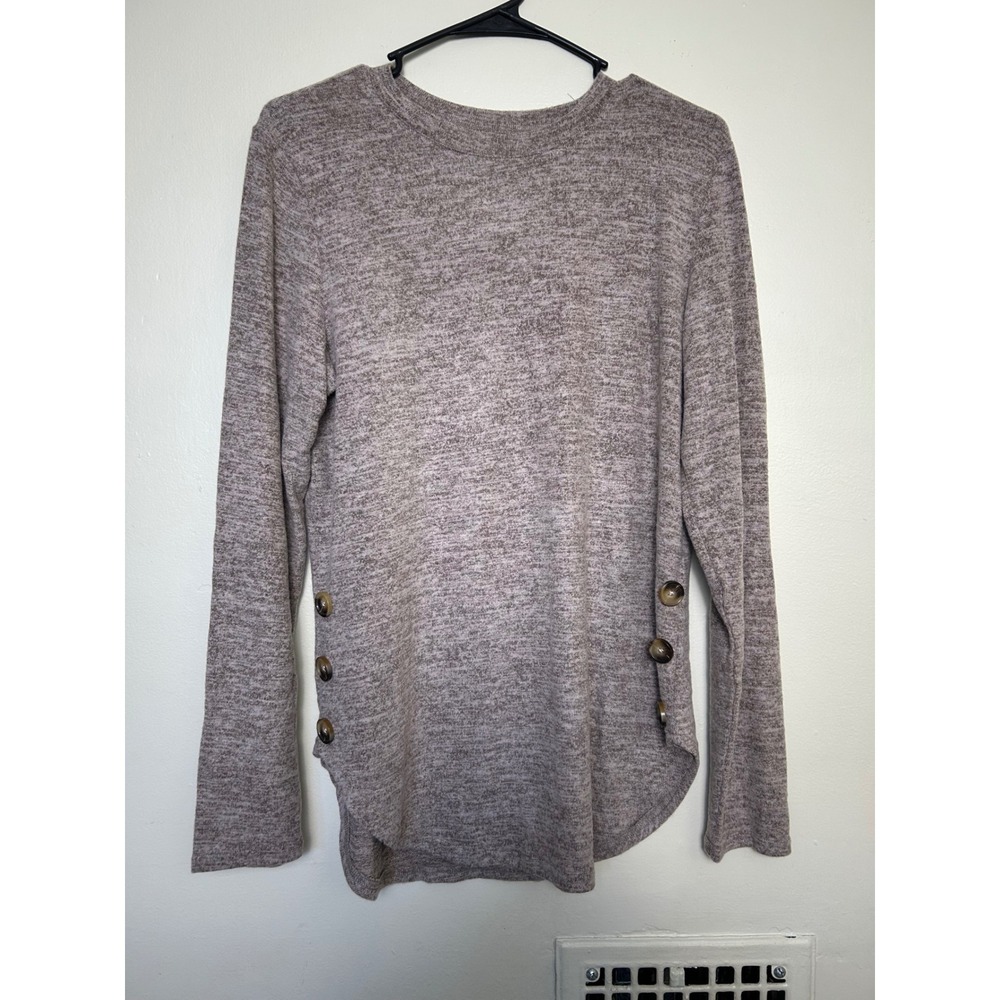 NEW Long Sleeve Button Detail Top Casual Round Neck Pullover Blouse Womens‎ S
